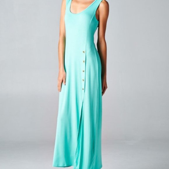 Women's Mint Maxi Dress with Button Side Detail - Picture 1 of 4